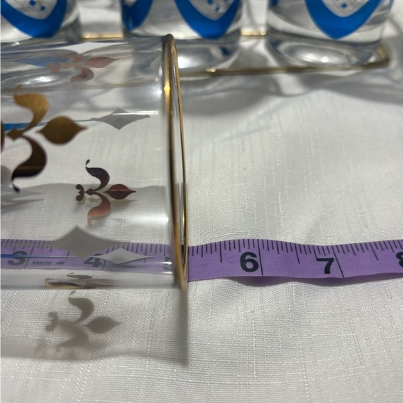 Vintage Elegant Gold and Blue Glass Set with Holder - Picture 9 of 9